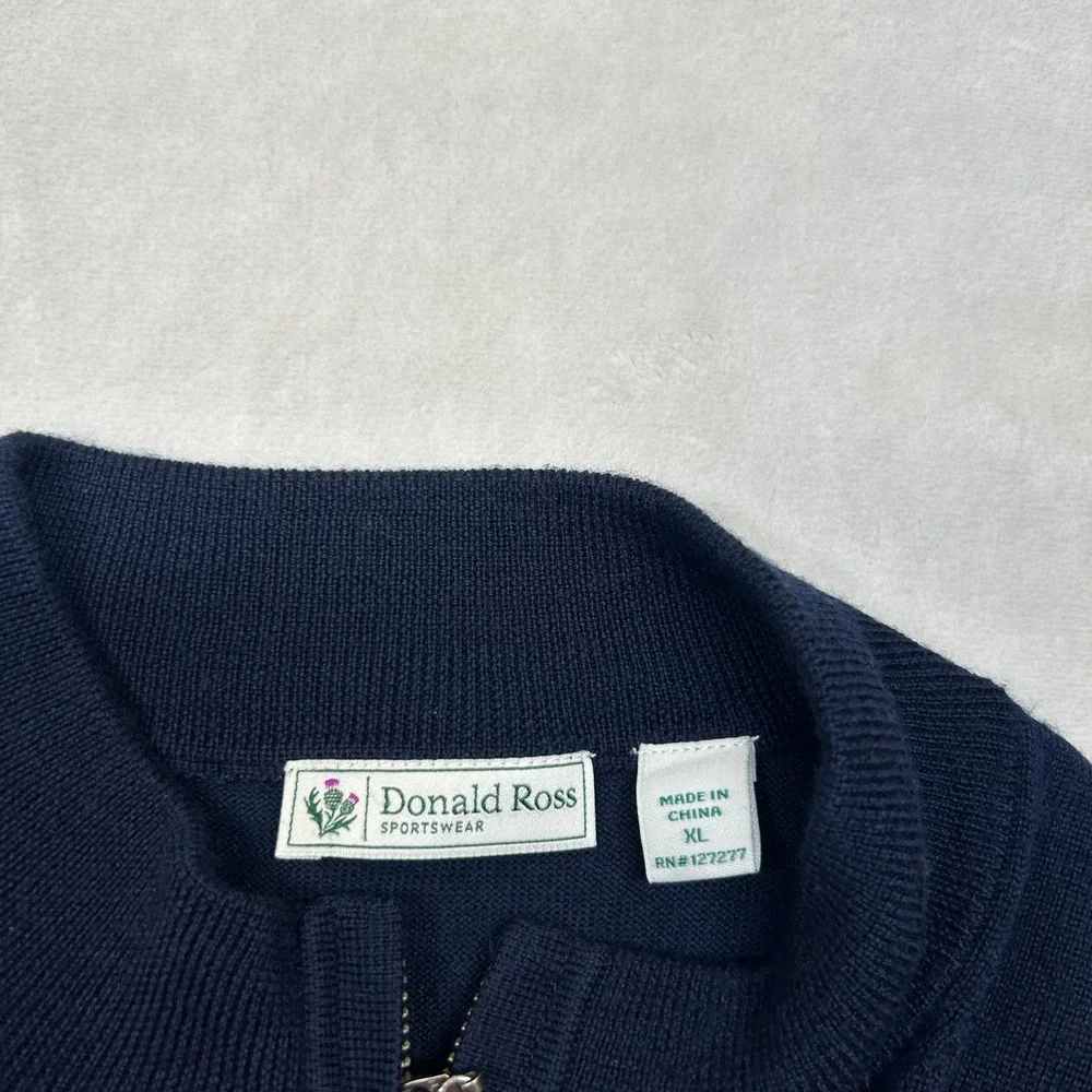 Donald Ross‎ Sportswear Pullover Sweater Mens XL 1/4 Navy Blue Zip Merino Wool